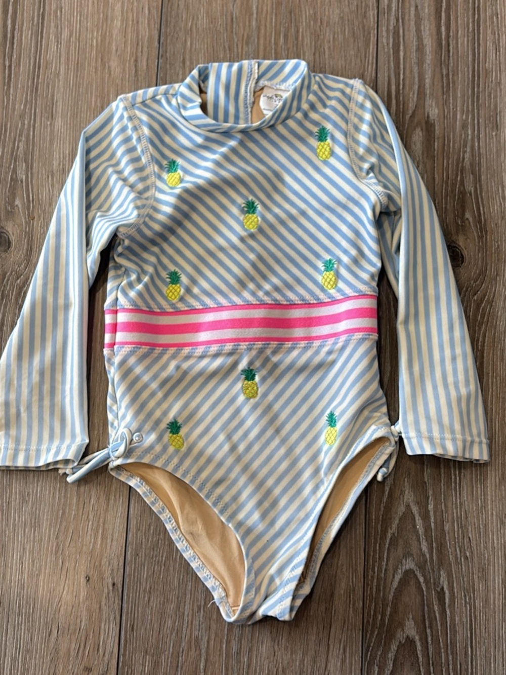 Long Sleeve Pineapple One-Piece Swimsuit in Light Blue & Pink